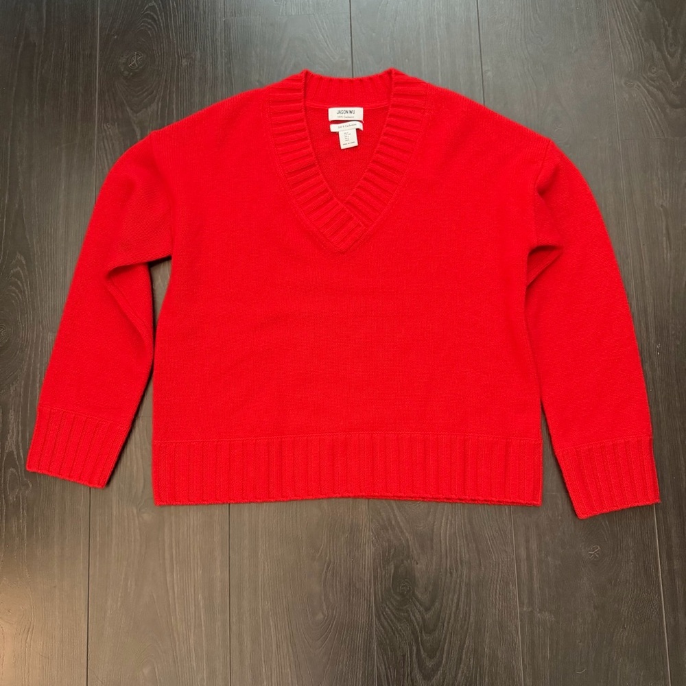 NWT - Jason Wu - 100% Cashmere Red V-Neck Sweater